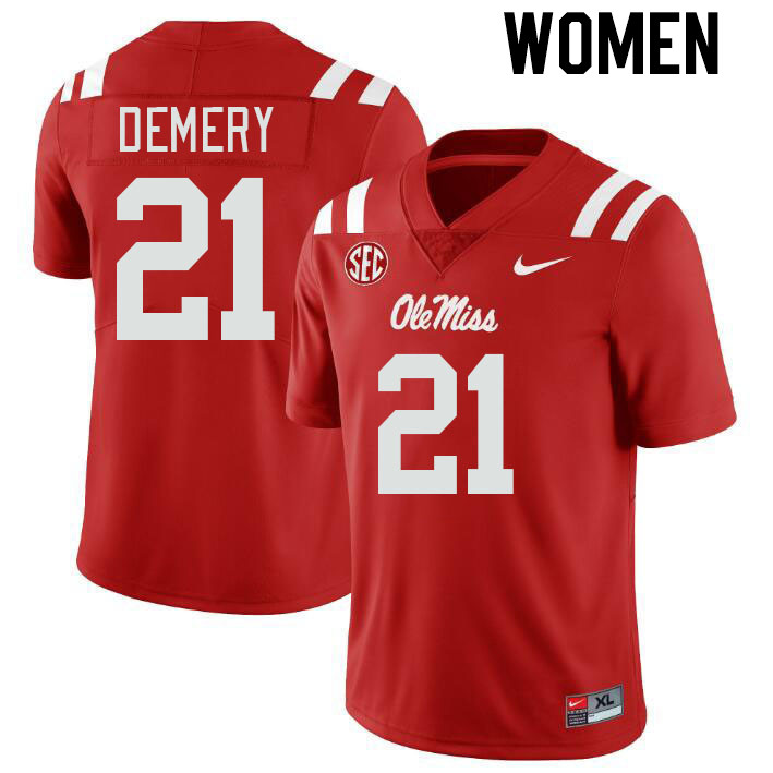 Women #21 Daniel Demery Ole Miss Rebels College Football Jerseyes Stitched Sale-Red